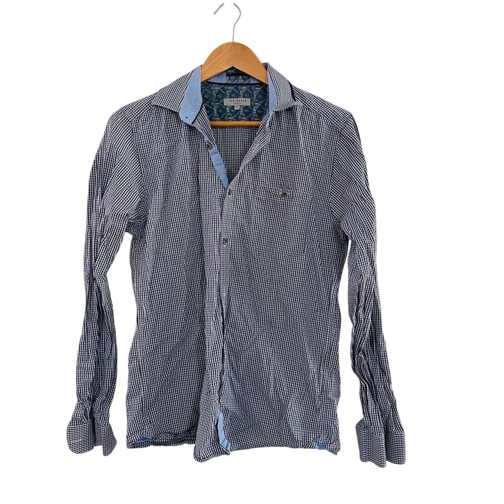 Ted Baker Blue Checkered Button Up Top Size Medium